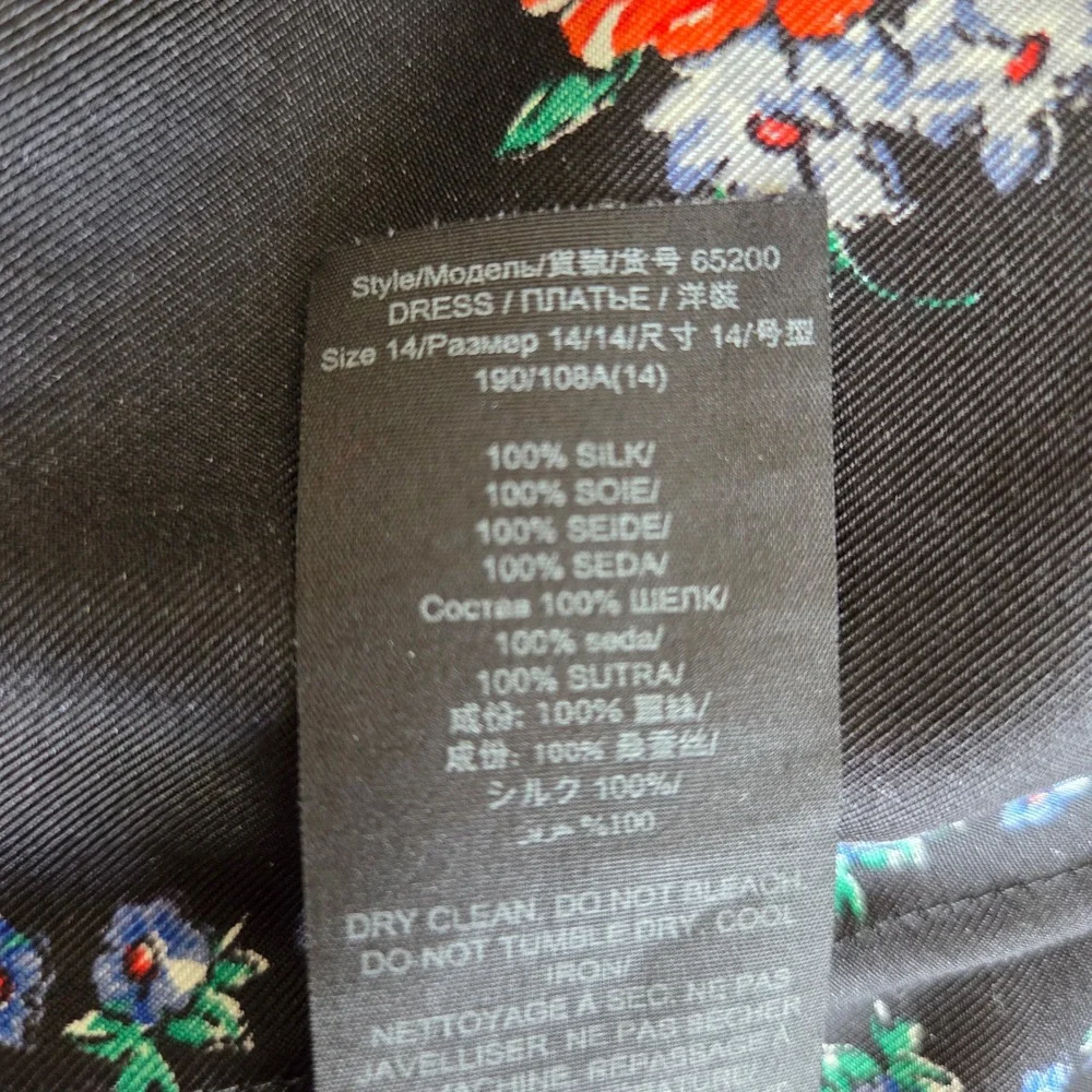 EUC Tory Burch Black 100% Silk Floral Rose Stripe Pleated Midi Dress Size 14 - Picture 7 of 7